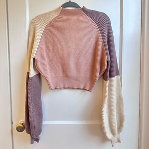 Showpo Colorblock Sweater in Gray, Cream, and Brown